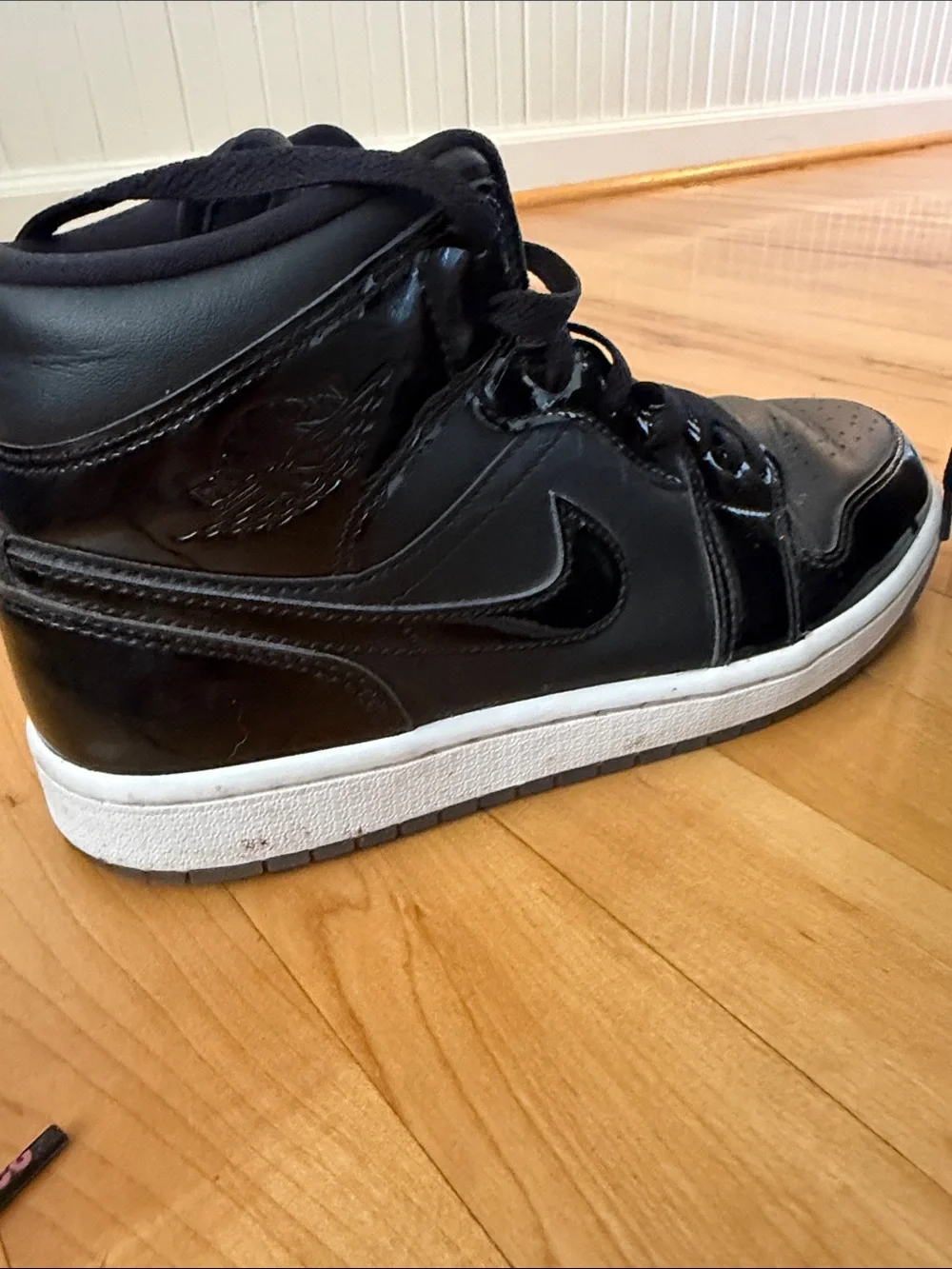 Nike Jordan Black Patent Leather High-Top Sneakers with White Midsole